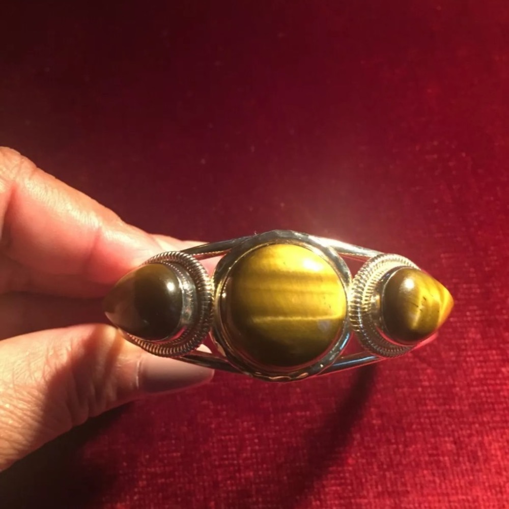 Vintage SterlingSilverBraceletTigersEye Stone *A57